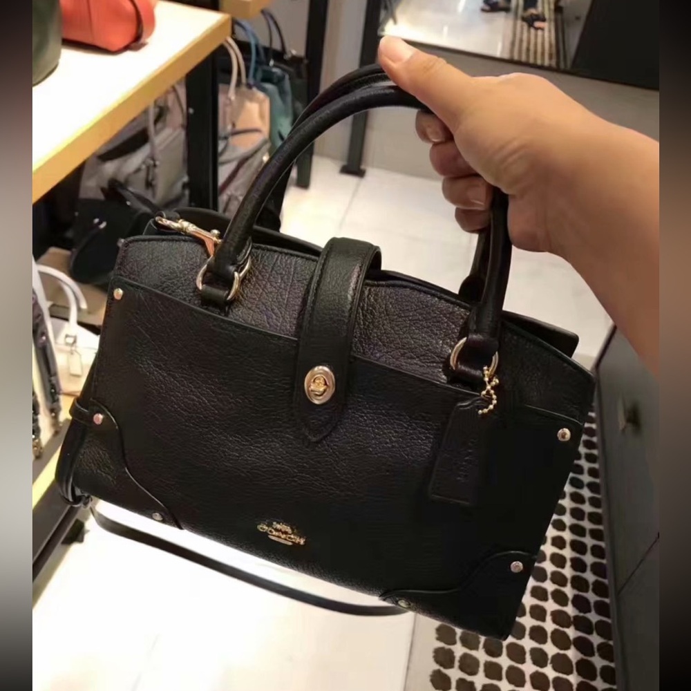 NWT！COACH MERCER SATCHEL 24 CROSSBODY BAG（37779）BLACK/LIGHT-GOLD holiday gift